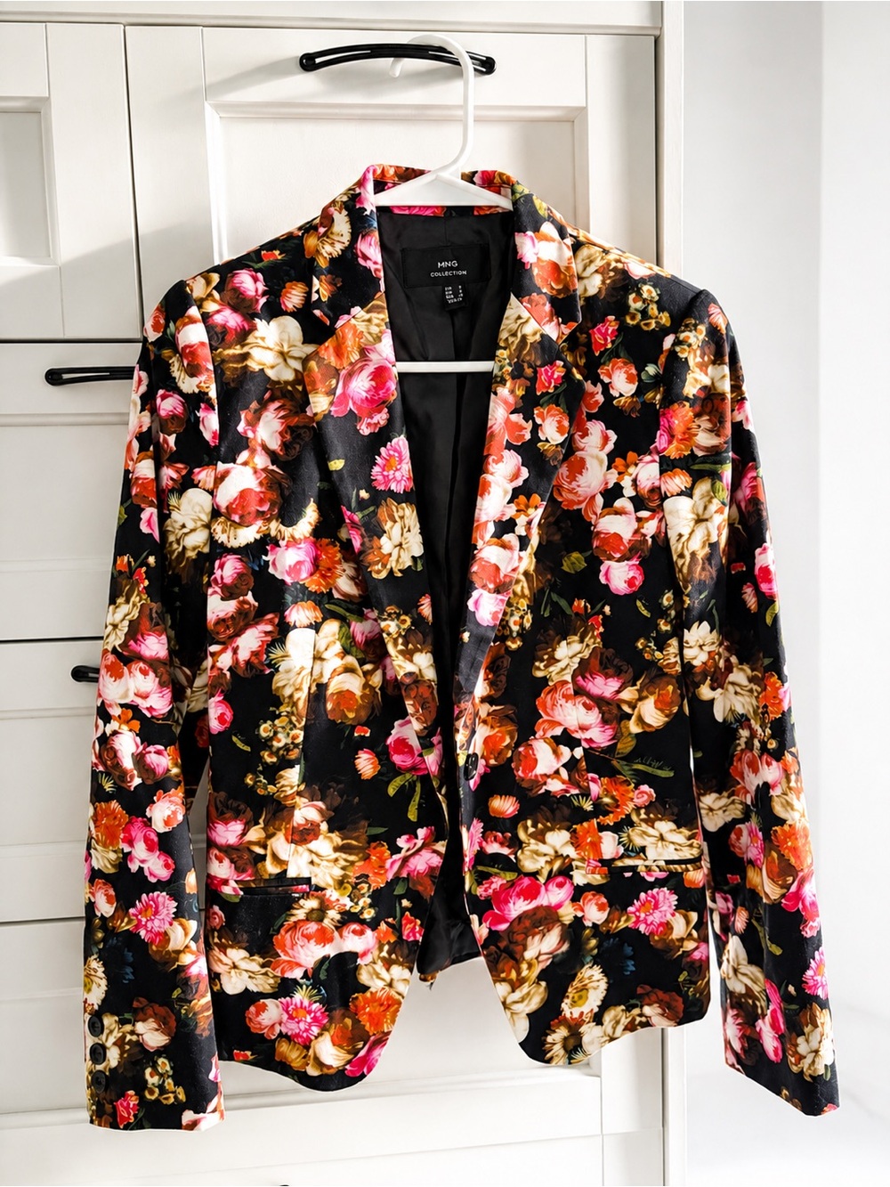 Mango Floral Blazer Jacket Pink Rose Print Size S